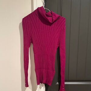 White House Black Market Fuchsia Ribbed Turtleneck Sweater